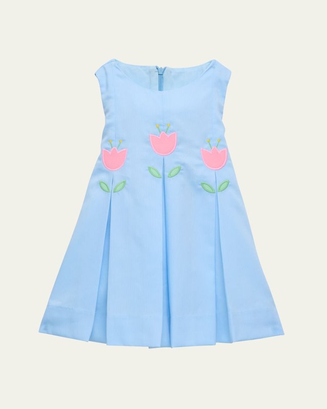 Girl's Finewale Pique Dress W/ Tulip Applique, Size 12M-